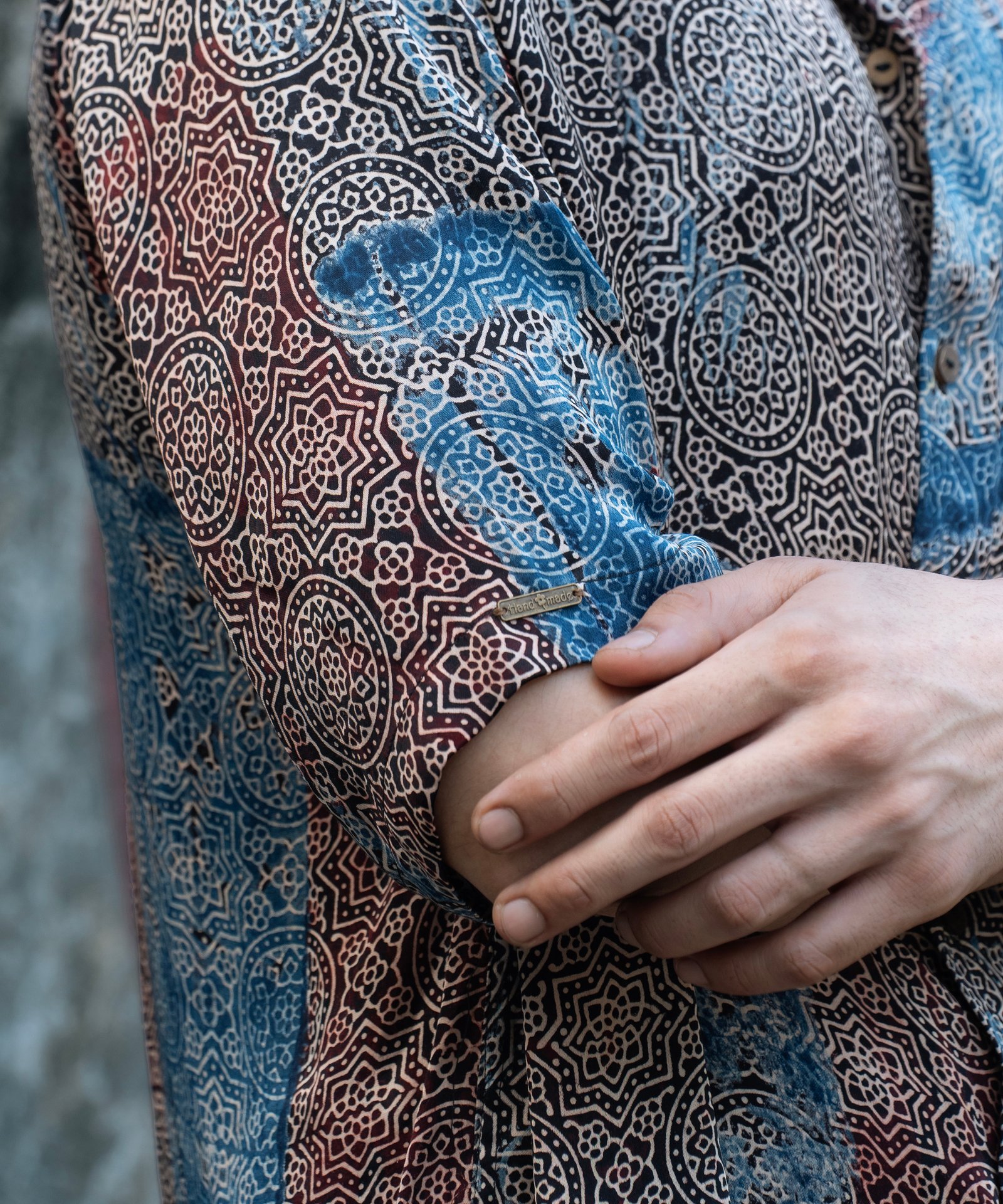 The Mandala Grid Pure Silk Shirt Fabric Close-up