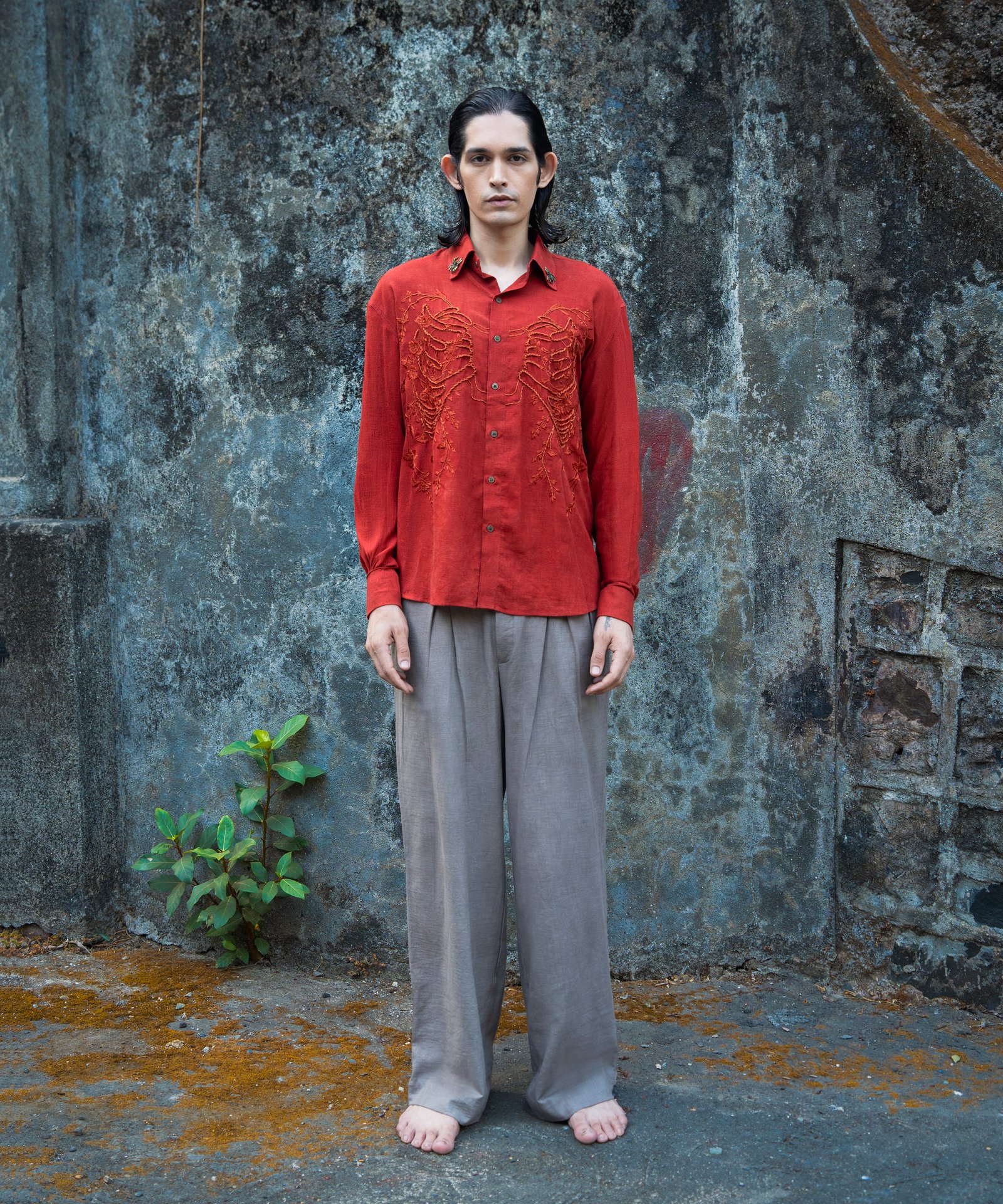 The Ochre Bloom Linen Shirt Front View
