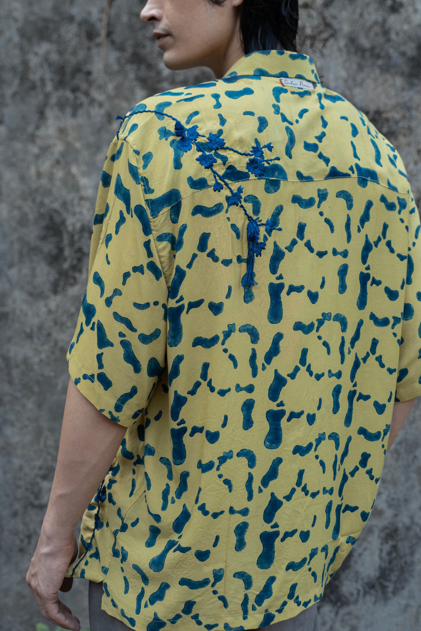 The Pear Indigo Silk Cotton Blend Shirt SLEEVE Close-up