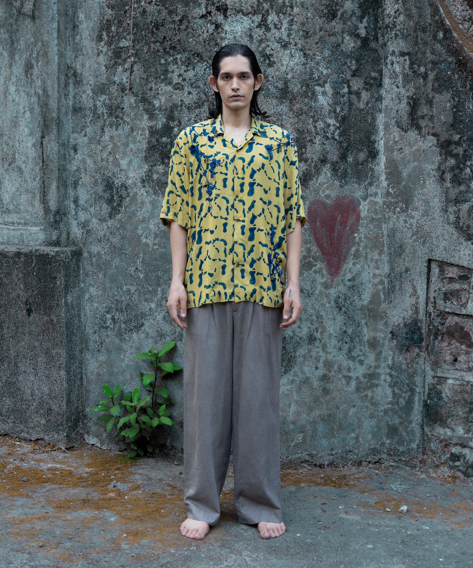 The Pear Indigo Silk Cotton Blend Shirt Front View